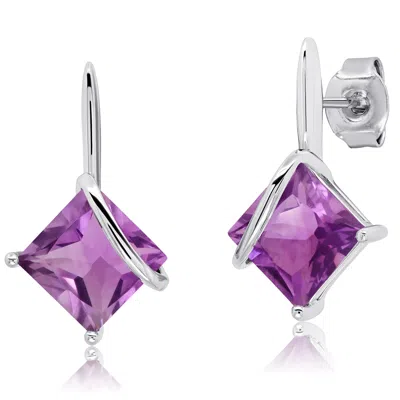 Max + Stone 7mm Princess Cut Gemstone Drop Earrings In Sterling Silver In Purple