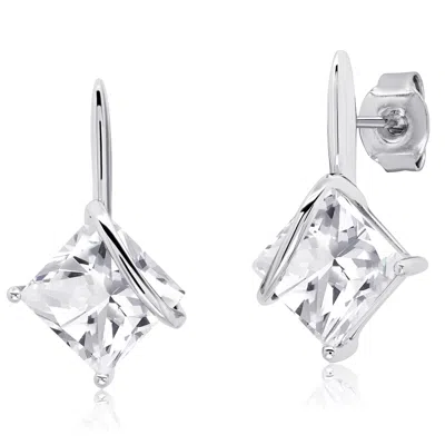 Max + Stone 7mm Princess Cut Gemstone Drop Earrings In Sterling Silver In White