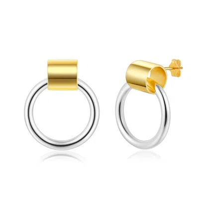 Max + Stone 925 Sterling Silver 18k Gold Plated Two Tone Faye Hoop Knockers Earrings In Multi