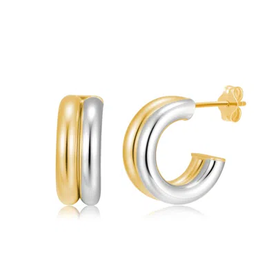 Max + Stone 925 Sterling Silver 18k Gold Plated Two Tone Puffy Double Row Earrings
