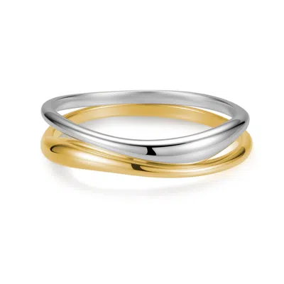 Max + Stone 925 Sterling Silver 18k Gold Plated Two Tone Wave Ring Set Of 2