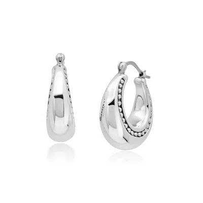 Max + Stone 925 Sterling Silver 25x25x10 Mm Hoop Earrings In Metallic