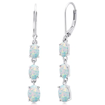 Max + Stone 925 Sterling Silver 3 Stone Gemstone Leverback Dangle Earrings In Metallic