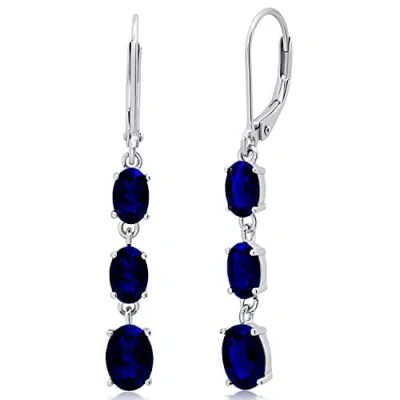Max + Stone 925 Sterling Silver 3 Stone Gemstone Leverback Dangle Earrings In Blue