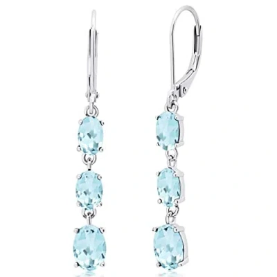 Max + Stone 925 Sterling Silver 3 Stone Gemstone Leverback Dangle Earrings In Blue