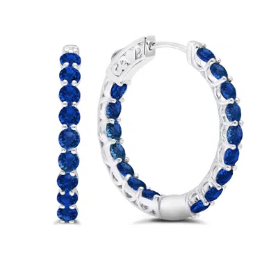 Max + Stone 925 Sterling Silver 3mm Gemstone Inside Out Hoop Earrings In Metallic