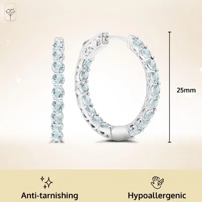 Max + Stone 925 Sterling Silver 3mm Gemstone Inside Out Hoop Earrings In Blue
