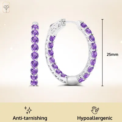 Max + Stone 925 Sterling Silver 3mm Gemstone Inside Out Hoop Earrings In Purple