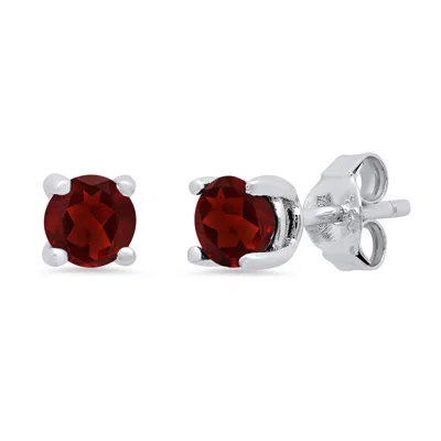 Max + Stone 925 Sterling Silver 5mm Gemstone Round Stud Earrings With Push Back In Red