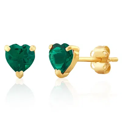 Max + Stone 925 Sterling Silver 5mm Round Heart Gemstone Hoop Earrings In Gold
