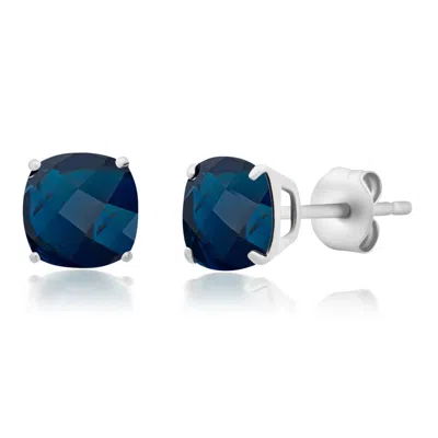 Max + Stone 925 Sterling Silver 6mm Cushion Cut Gemstone Stud Earrings In Blue