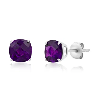 Max + Stone 925 Sterling Silver 6mm Cushion Cut Gemstone Stud Earrings In Green