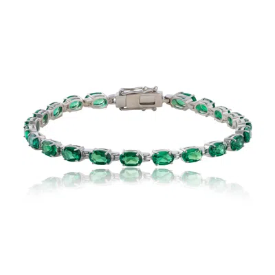 Max + Stone 925 Sterling Silver 6x4mm Oval Cut Gemstone Tennis Birthstones Bracelet In Green