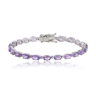 Max + Stone 925 Sterling Silver 6x4mm Oval Cut Gemstone Tennis Birthstones Bracelet In Green
