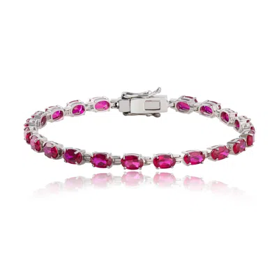 Max + Stone 925 Sterling Silver 6x4mm Oval Cut Gemstone Tennis Birthstones Bracelet In Pink