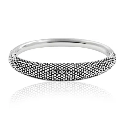 Max + Stone 925 Sterling Silver 7 Inch Beaded Bangle Bracelets With Hinged Clasp In Metallic