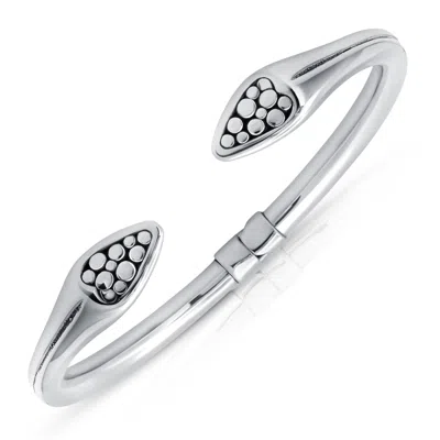 Max + Stone 925 Sterling Silver 7 Inch Beaded Point Open Bangle Bracelets With Hinged Clasp In Metallic
