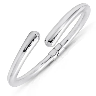 Max + Stone 925 Sterling Silver 7 Inch Bypass Open Bangle Bracelets With Hinged Clasp In Metallic