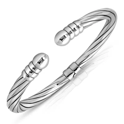 Max + Stone 925 Sterling Silver 7 Inch Open Textured Bangle Bracelets With Hinged Clasp In Metallic