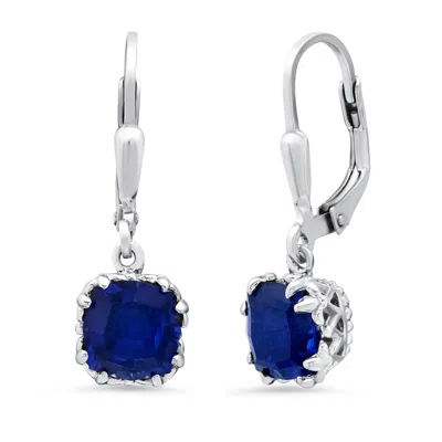 Max + Stone 925 Sterling Silver 7mm Created Blue Sapphire Jubilee-cut Leverback Earrings In Multi