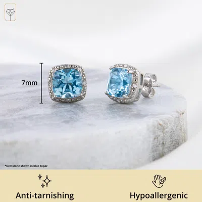 Max + Stone 925 Sterling Silver 7mm Gemstone And Diamond Accent Halo Cushion Stud Earrings In Multi