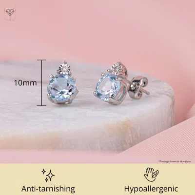 Max + Stone 925 Sterling Silver 7mm Gemstone And Diamond Accent Halo Round Stud Earrings In Blue