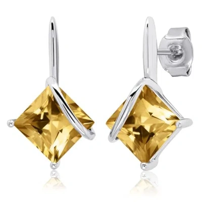 Max + Stone 925 Sterling Silver 7mm Princess Cut Gemstone Square Drop Dangle Earrings