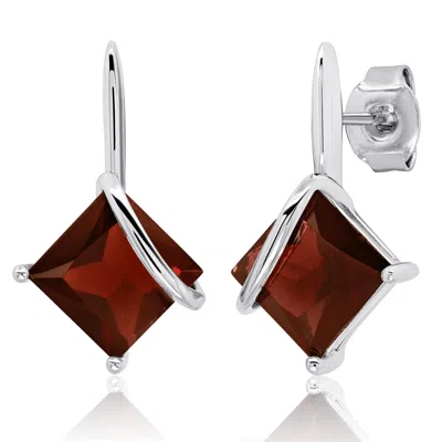 Max + Stone 925 Sterling Silver 7mm Princess Cut Gemstone Square Drop Dangle Earrings In Metallic