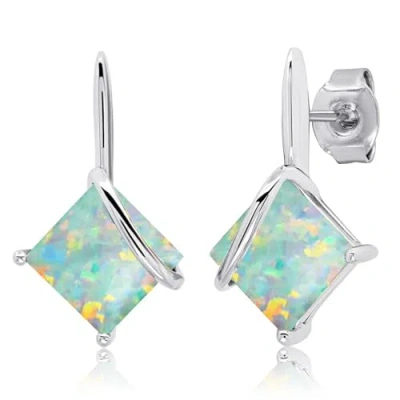 Max + Stone 925 Sterling Silver 7mm Princess Cut Gemstone Square Drop Dangle Earrings In Blue