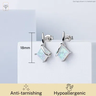 Max + Stone 925 Sterling Silver 7mm Princess Cut Gemstone Square Drop Dangle Earrings In Multi