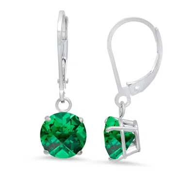 Max + Stone 925 Sterling Silver 8mm Round Gemstone Dangle Earrings With Leverback In Metallic