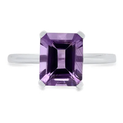 Max + Stone 925 Sterling Silver 8x10 Emerald Cut Gemstone Ring In Purple