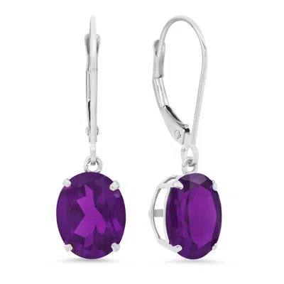 Max + Stone 925 Sterling Silver 8x10mm Oval Gemstone Leverback Dangle Earrings In Purple