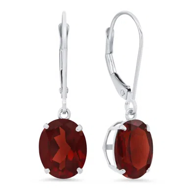 Max + Stone 925 Sterling Silver 8x10mm Oval Gemstone Leverback Dangle Earrings In Red