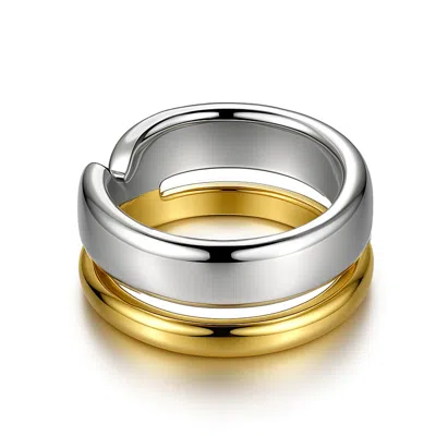 Max + Stone 925 Sterling Silver & 18k Gold Plated Two Tone Chunky Ring In Multi