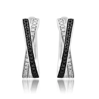 Max + Stone 925 Sterling Silver Black And White Diamond 'x' Hoop Earrings (1/3 Cttw.)