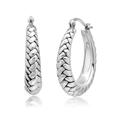 Max + Stone 925 Sterling Silver Chunky Textured Braided Oval Hoop Earrings In Metallic
