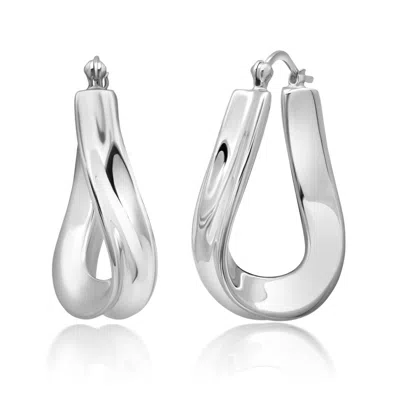 Max + Stone 925 Sterling Silver Chunky Wavy Oval Hoop Earrings In Metallic