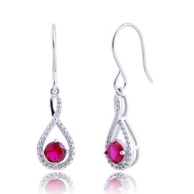 Max + Stone 925 Sterling Silver Created Red Ruby Drop Dangle Earrings In Metallic