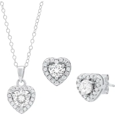 Max + Stone 925 Sterling Silver Cubic Zirconia Heart 4mm Earrings And 5mm Pendant Set In Metallic