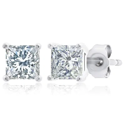 Max + Stone 925 Sterling Silver Cubic Zirconia Princess Cut Stud Earrings In White