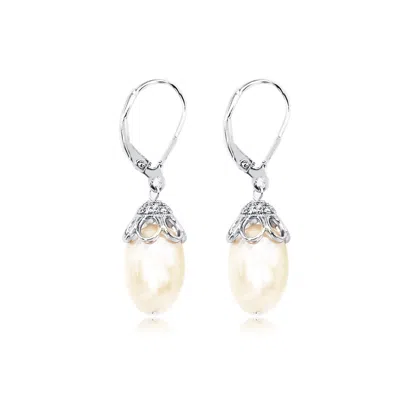 Max + Stone 925 Sterling Silver Cultured 10-11mm Pearl Drop Leverback Earrings In Metallic