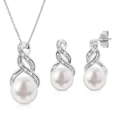 Max + Stone 925 Sterling Silver Cultured Freshwater Pearl Necklace And Earring Set