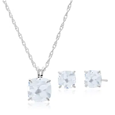 Max + Stone 925 Sterling Silver Cushion Cut Gemstone Stud Earrings And Pendant Necklace In Blue