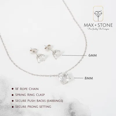 Max + Stone 925 Sterling Silver Cushion Cut Gemstone Stud Earrings And Pendant Necklace In Neutral