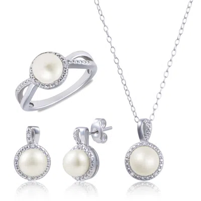 Max + Stone 925 Sterling Silver Diamond, Freshwater Pearl Earrings & Pendant Necklace Set