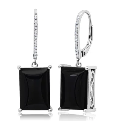 Max + Stone 925 Sterling Silver Emerald Cut Gemstone Dangle Earrings With White Topaz Accent In Metallic