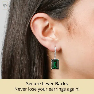 Max + Stone 925 Sterling Silver Emerald Cut Gemstone Dangle Earrings With White Topaz Accent In Neutral
