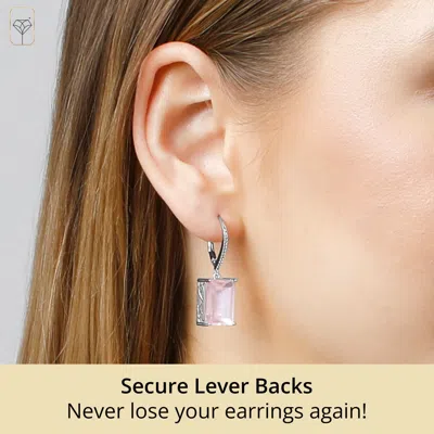 Max + Stone 925 Sterling Silver Emerald Cut Gemstone Dangle Earrings With White Topaz Accent In Pink