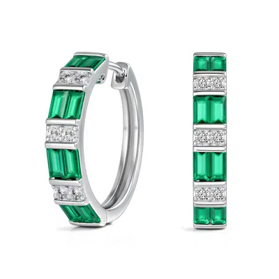 Max + Stone 925 Sterling Silver Emerald Cut Round Gemstone Hoop Earrings With Cubic Zirconia In Gold